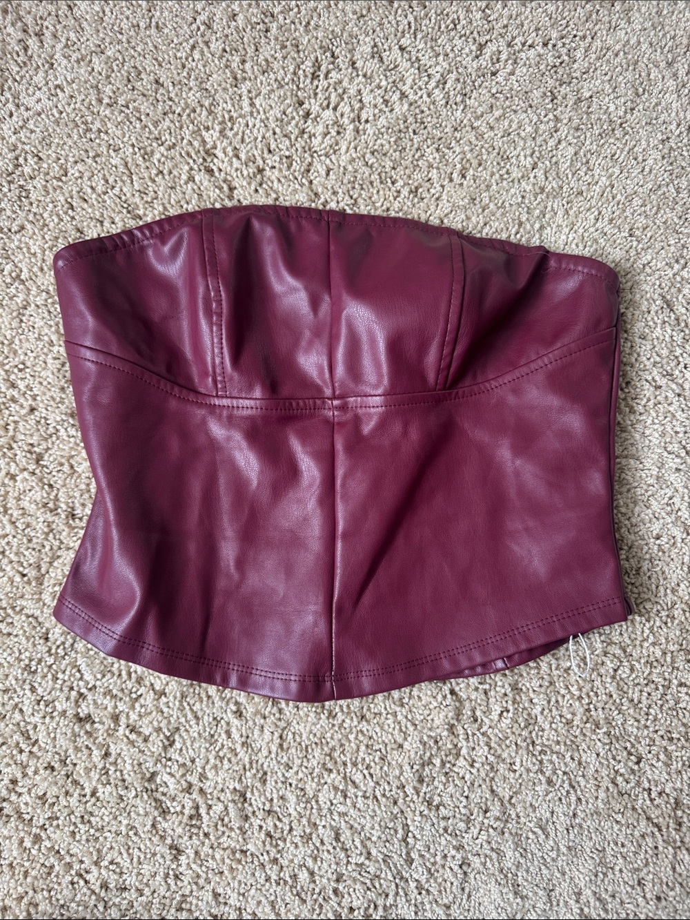 Missguided Burgundy Faux Leather Strapless Corset Top